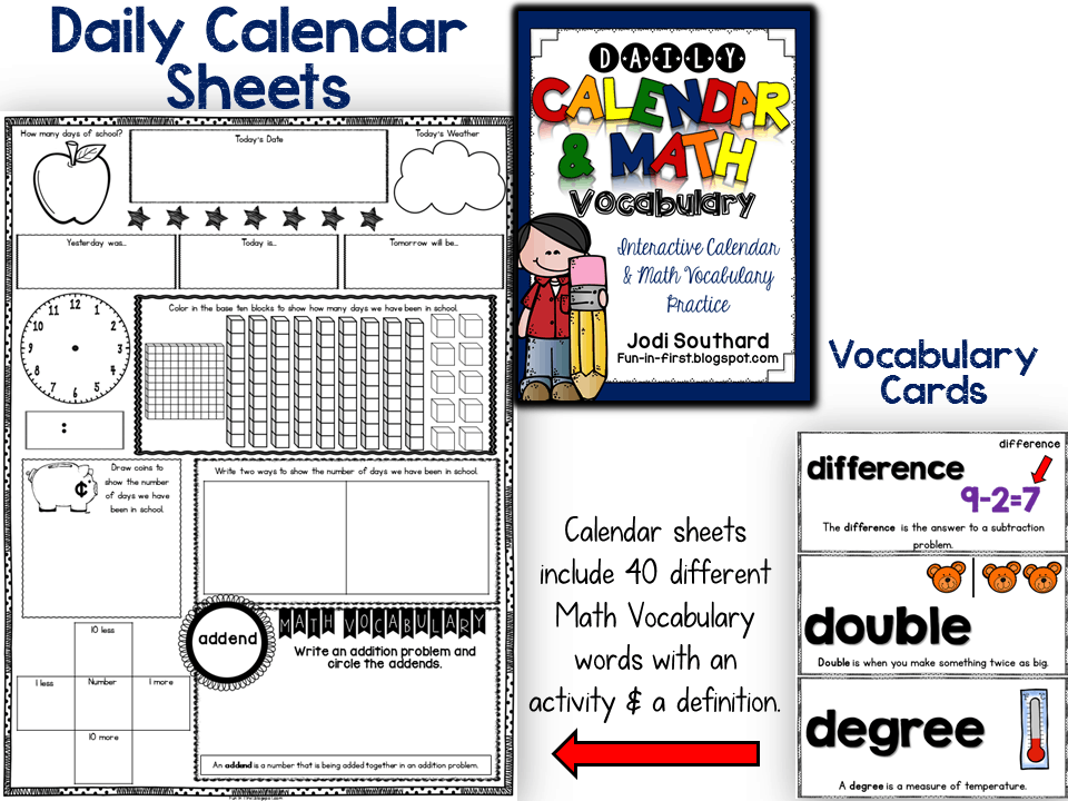 Daily Calendar And Math Vocabulary Fun In First