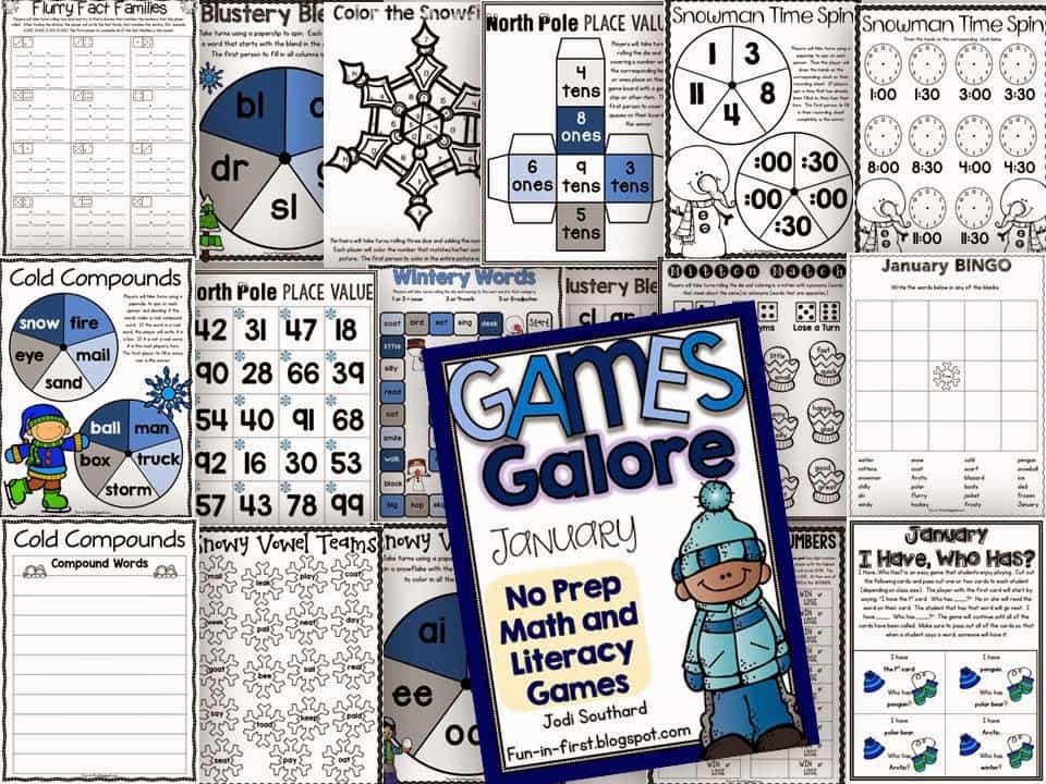 http://www.teacherspayteachers.com/Product/Games-Galore-No-Prep-Math-Literacy-Games-for-January-1607273