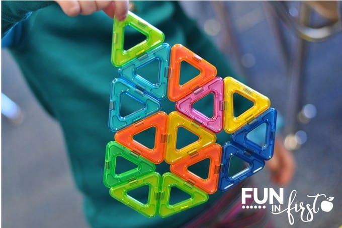 These magnetic shapes are a perfect addition to Morning Tubs.  Check out all of these other ideas for what to put into Morning Tubs from Fun in First.