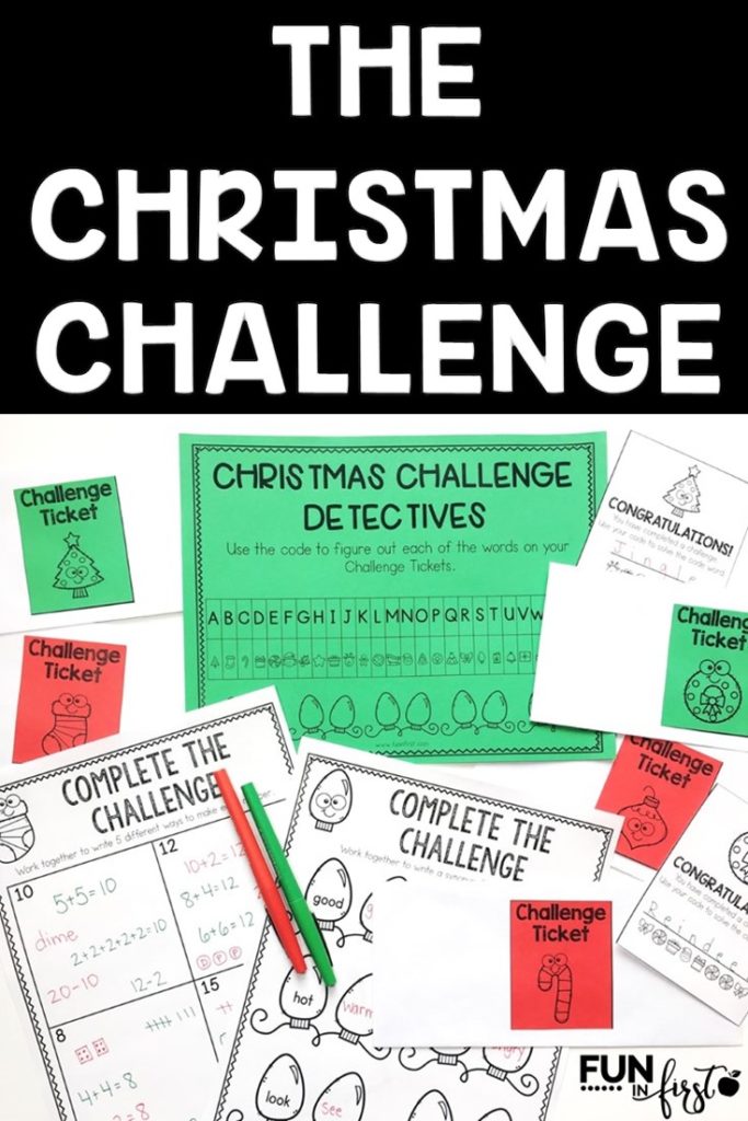 The Christmas Challenge is the perfect way to keep your students engaged before the holidays.  Students will compete in teams to solve 10 academic challenges.  After they solve a challenge, the team will earn a Challenge Ticket to solve a mystery word.  The first team to solve all 10 mystery words, is the winning team.