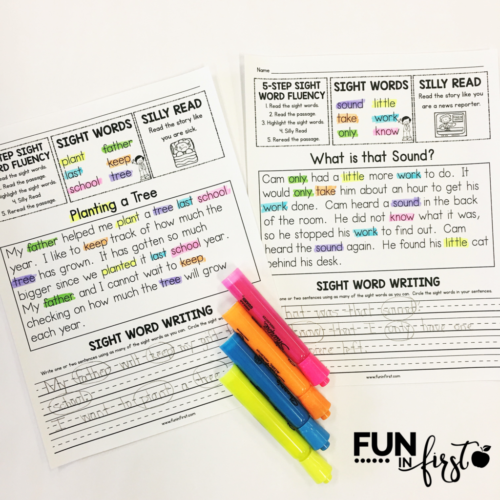 This 5-Step approach to sight word fluency makes learning sight words fun. It is an engaging and effective way to practice sight words in context, which is proven to be more effective than teaching in isolation. This 5-Step Sight Word packet includes 47 fluency passages using the first 300 Fry Sight Words. Students will follow a 5-Step approach to practice.