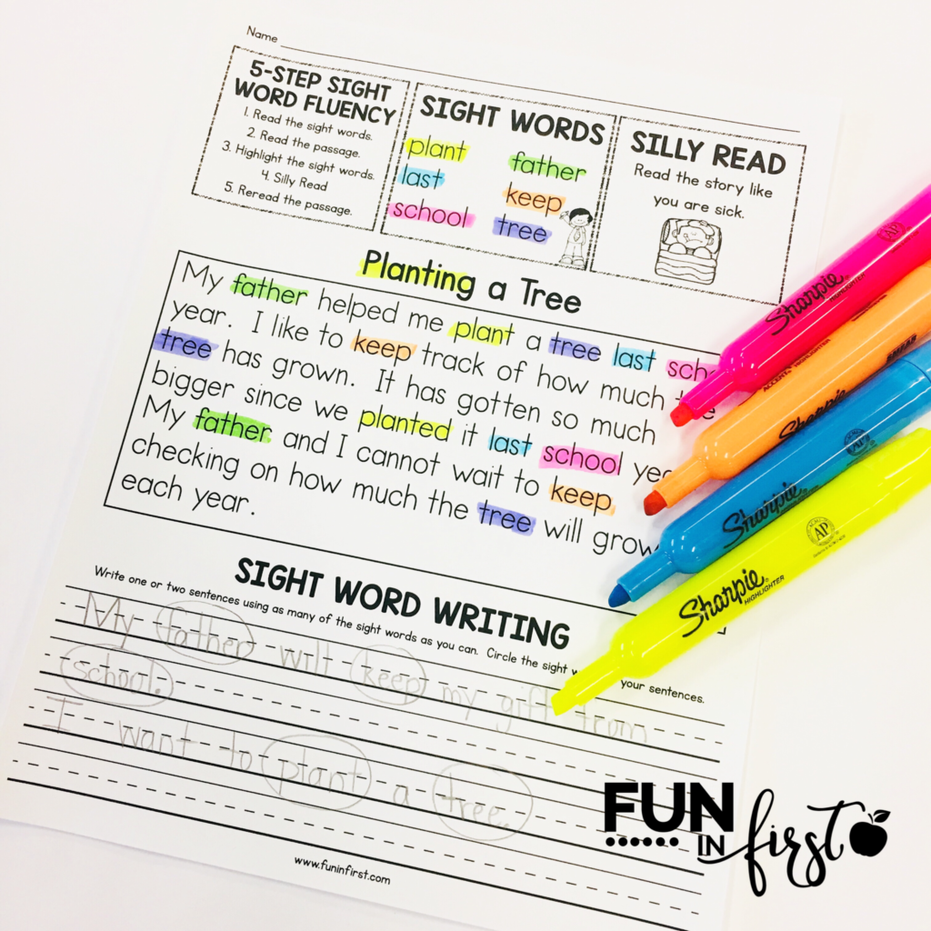 This 5-Step approach to sight word fluency makes learning sight words fun. It is an engaging and effective way to practice sight words in context, which is proven to be more effective than teaching in isolation. This 5-Step Sight Word packet includes 47 fluency passages using the first 300 Fry Sight Words. Students will follow a 5-Step approach to practice.