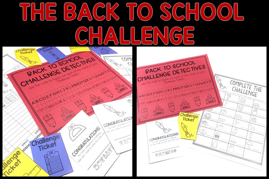 Do you need a fun, engaging, and academic activity for your class to complete anytime during the Back to School season? The Back to School Challenge is your answer. Your class will compete in small groups to complete 10 academic challenges. After each challenge, the class will open a Challenge Ticket envelope and solve the code word. The first team to solve all 10 code words is the winning team.  Letter sounds, missing numbers, counting, rhyming, and more.  