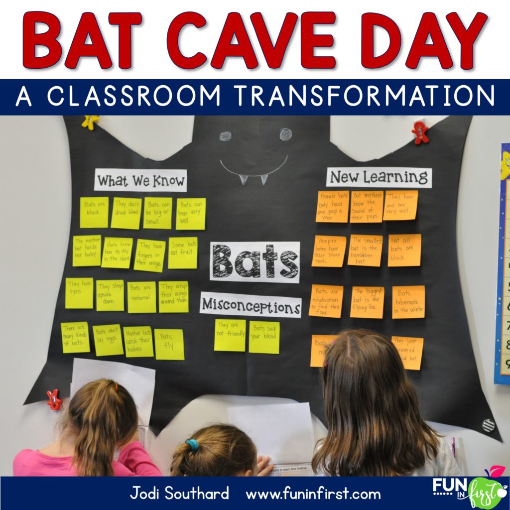 These bat-themed activities are perfect to use during a Bat Cave Day Classroom Transformation or anytime you are studying bats.  This packet includes reading, writing, math, and science activities that are geared towards 1st grade students.