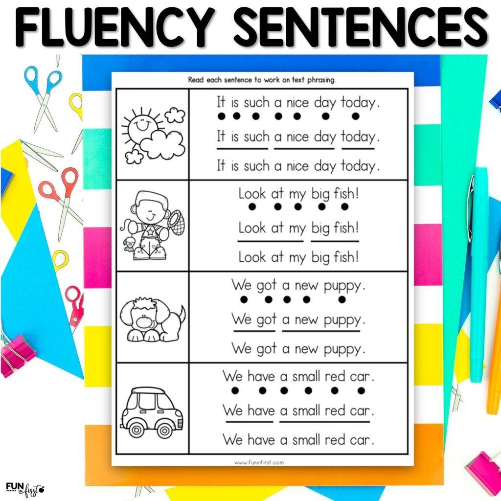 Appropriate phrasing is such an important aspect of reading fluency. Readers need to be able to group words into phrases to make their reading sound more smoothly and like a their normal speech pattern. These fluency sentences are perfect for practicing text phrasing while reading.