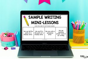 laptop computer with example of the sample writing mini-lessons resource
